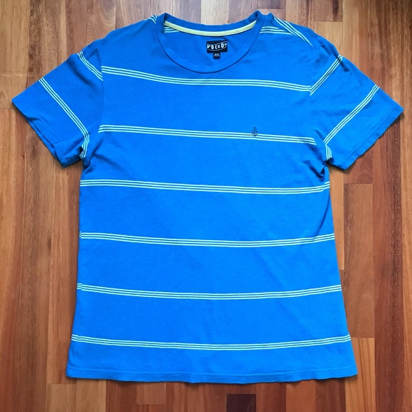 VOLCOM Striped T-shirt Mens Medium Blue and Yellow - Picture 7 of 8